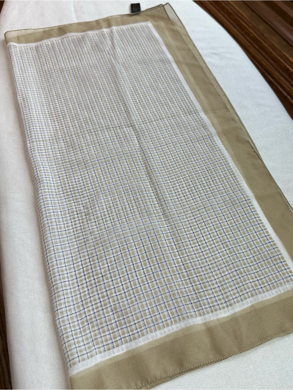 Made in Italy Square Scarf 20.5” Beige Taupe Plaid Sheer Neck Hair Scarf